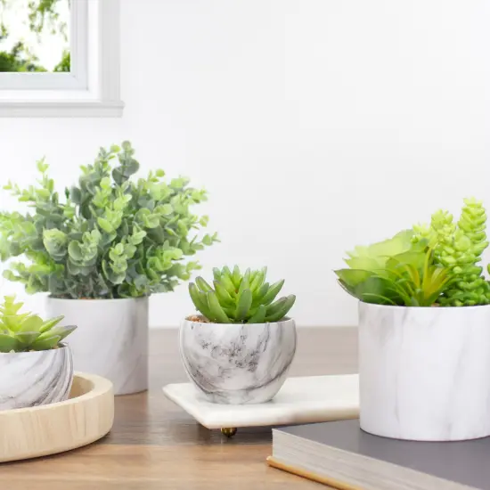 Northlight 4.25" Green Artificial Succulent in Faux Marble Pot {3}