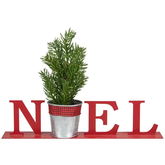 Northlight Potted Faux Pine in Metal "NOEL" Planter Christmas Decoration - 13" - Red {1}