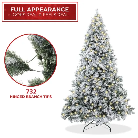Casafield Realistic Snow-Flocked Pine Artificial Holiday Christmas Tree with Sturdy Metal Stand {3}