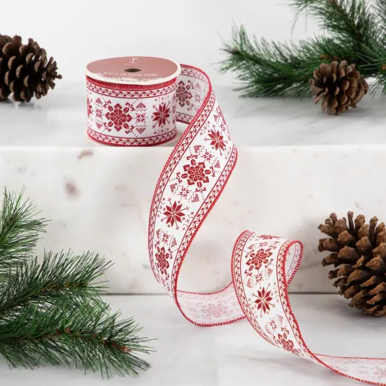 Northlight Red and White Knit Pattern Wired Craft Christmas Ribbon 2.5" x 10 Yards {3}