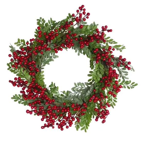 Northlight Red Berries and Two Tone Leaves Artificial Christmas Wreath - 20" -Unllit Green {3}