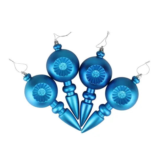 DAK 4ct Turquoise Blue Shatterproof Matte Retro Reflector Christmas Finial Ornaments 7.5" {3}
