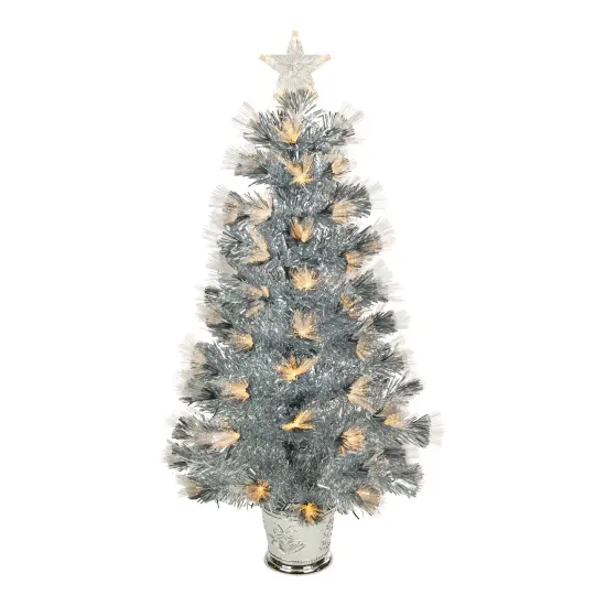 Northlight 3' Pre-Lit Silver Fiber Optic Artificial Christmas Tree, Warm White Lights {1}