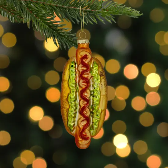 Northlight 6" Hot Dog with All the Fixings Glass Christmas Ornament Brown {3}