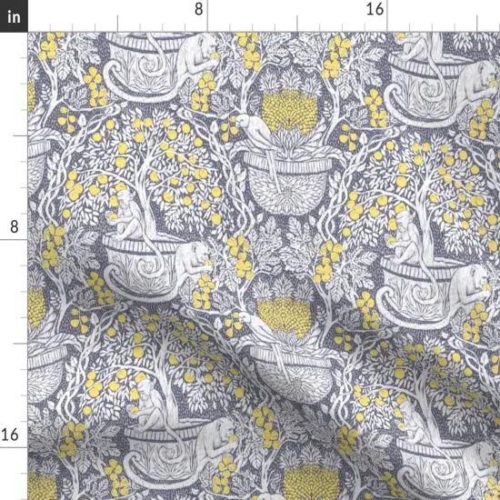 Various Fabrics by the Yard or Fat Quarter Exotic Damask Tropical Fruit Monkey Parrot Arts And Crafts Lemon Tree Yellow Gray Grey Custom Printed Fabric by Spoonflower {2}