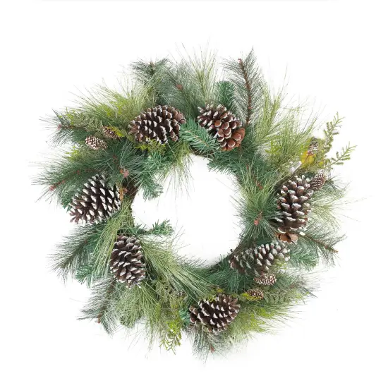 Northlight Mixed Long Needle Pine and Pine Cone Artificial Christmas Wreath - 28" - Unlit Green {1}