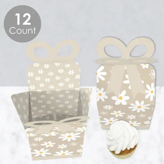 Big Dot of Happiness Tan Daisy Flowers - Square Favor Gift Boxes - Floral Party Bow Boxes - Set of 12 {4}