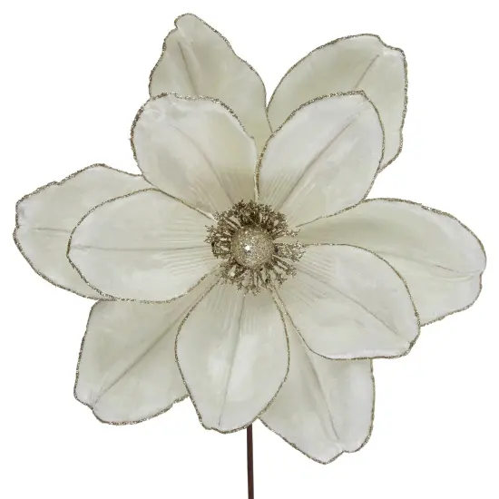 Northlight 24" Cream Magnolia Glittered Christmas Stem Spray Ivory {4}