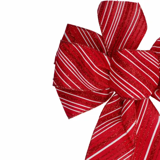 Northlight Glitter Striped 6-Loop Christmas Bow Decoration - 9" x 14" - Red and White {4}