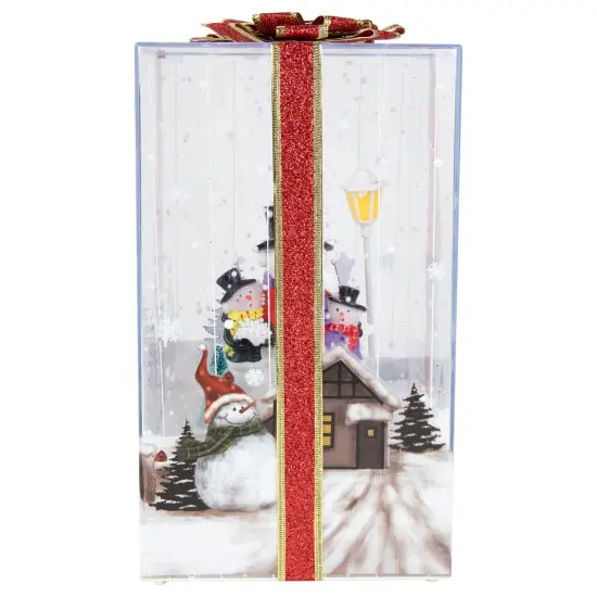 Northlight Lighted and Musical Snowman Family Snowing Gift Box Christmas Decoration - 12" Silver {6}