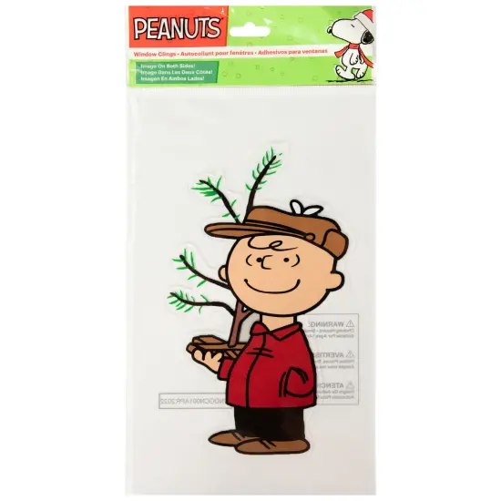 Northlight Peanuts Charlie Brown with Iconic Tree Double Sided Christmas Window Cling Decoration Red {7}