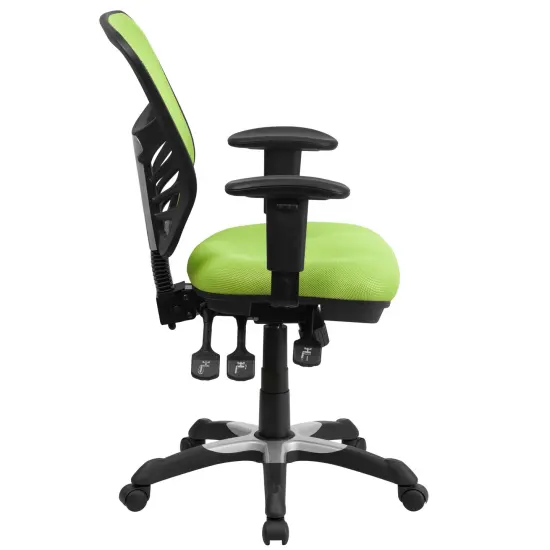 Emma and Oliver Mid-Back Mesh Triple Paddle Swivel Ergonomic Office Chair with Adjustable Arms Green {5}