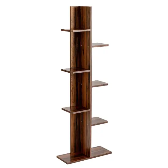 Costway Open Concept Bookcase Plant Display Shelf Rack Holder Wood Walnut\Brown {9}