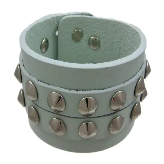 Gray Leather 2 Row Cone Spiked Wristband Wrist Band {1}