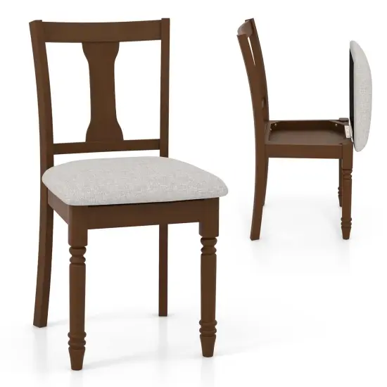 Costway 2 PCS Wood Chair Antique Upholstered Chair with Storage Space Black & Beige/Brown & Light Gray {8}