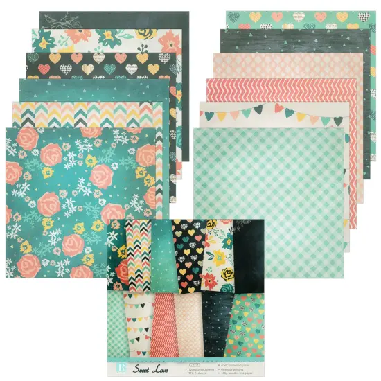 Wrapables 6x6 Decorative Single-Sided Scrapbook Paper for Arts & Crafts Projects, Scrapbooking, Card-Making Green Hearts {1}