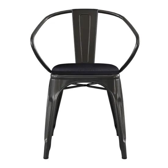Emma and Oliver Alva Metal Indoor-Outdoor Stacking Chair with Vertical Slat Back, Arms and All-Weather Polystyrene Seat Black/Black {3}
