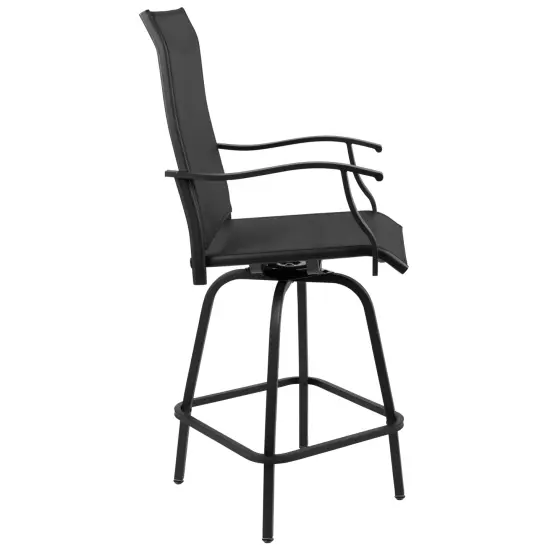 Merrick Lane Set of 2 Brett High Back Bar Height Swivel Patio Stools with Powder Coated Metal Frames and Textilene Upholstery Black {5}