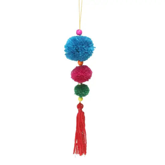 Northlight 10.25" Sky Blue and Pink Pom-pom Hanging Christmas Ornament Multi {1}