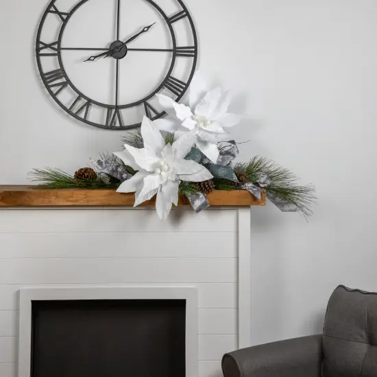 Northlight 24" Winter White Glittered Poinsettia Christmas Stem Spray {4}