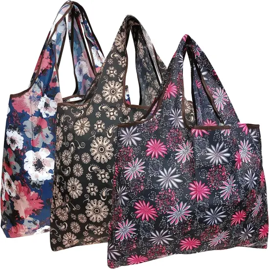 Wrapables Large Foldable Tote Nylon Reusable Grocery Bag, 3 Pack Spring Garden {7}