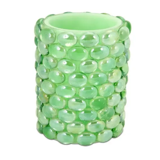 Melrose 6" Green Beaded LED Lighted Battery Operated Flameless Pillar Candle - Amber Flicker Flame {1}