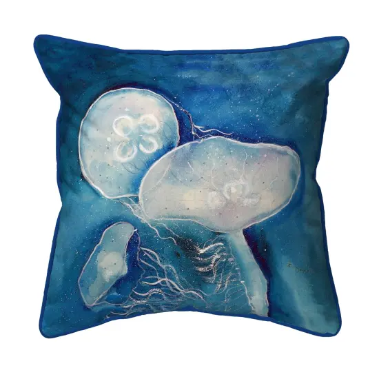 Betsy Drake Blue Jellyfish Extra Large 22 X 22 Indoor / Outdoor Pillow {1}