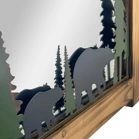 26-Inch High Black Bears Wood and Metal Wall Mirror Cabin Home Bedroom Decor {7}