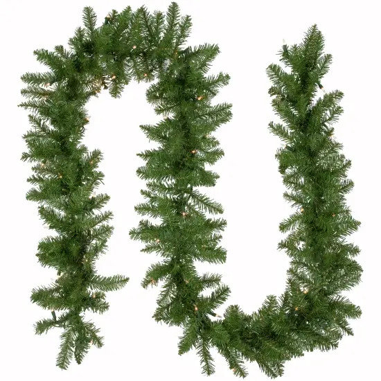 Northlight Pre-Lit Rockwood Pine Artificial Christmas Garland - 9' x 10" - Clear Lights Green {1}