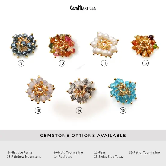 Tiny Cluster Gemstone Pendant, Natural Small Beads Charm, 12mm, Gold Plated DIY Jewelry, GemMartUSA (50364) {4}