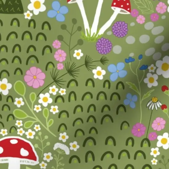 Various Fabrics by the Yard or Fat Quarter Mossy Mushroom Woodland Forest Undergrowth Botanical Whimsical Custom Printed Fabric by Spoonflower {7}
