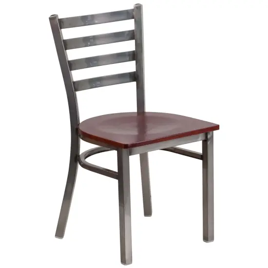 Emma and Oliver Clear Coated Ladder Back Metal Restaurant Dining Chair Mahogany/ClearCoated {1}