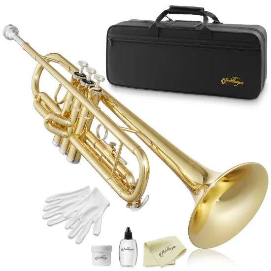Ashthorpe Standard Bb Trumpet - Includes Case, Mouthpiece, Gloves, Cleaning Cloth, Valve Oil {1}