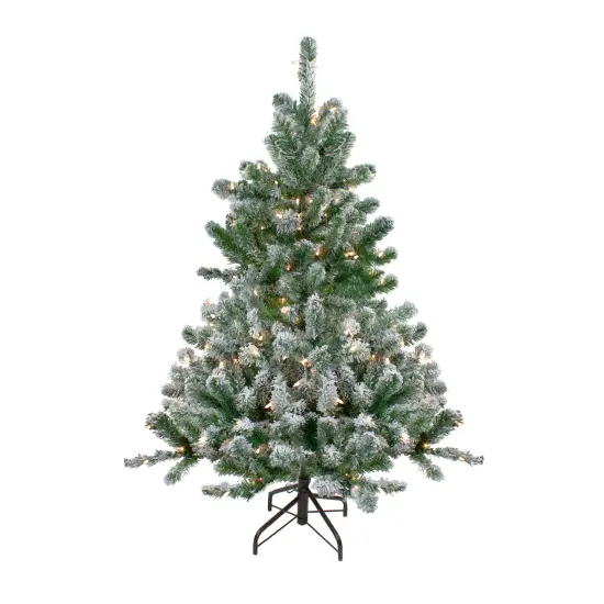 Northlight 4.5' Pre-Lit Full Flocked Natural Emerald Artificial Christmas Tree - Warm Clear Lights Green {3}