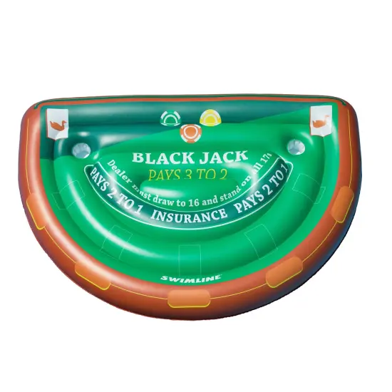 Swim Central 60" Green and Brown Inflatable Blackjack Table Game with Water Proof Cards {1}