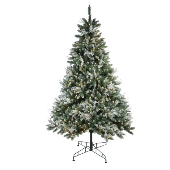 Northlight Real Touch&trade;️ Pre-Lit Medium Sierra Fir Artificial Frosted Christmas Tree - 6.5' - Warm Clear LED Lights Green {3}