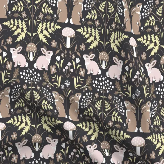Various Fabrics by the Yard or Fat Quarter Brown Damask Modern Art Nouveau Nature Forest Rabbit Hare Mushroom Floral Botanical Woods Woodland Large Scale Custom Printed Fabric by Spoonflower {5}