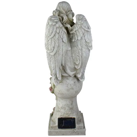 Roman 21" Joseph's Studio LED Solar Powered Angel on a Pedestal Outdoor Garden Statue Gray {5}