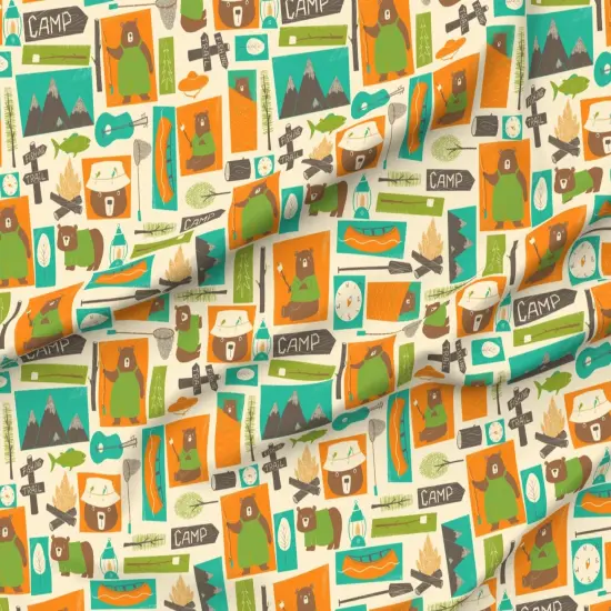 Various Fabrics by the Yard or Fat Quarter Woodland Camping Cute Bears Whimsical Rustic Lodge Mountain Canoe Camp Fire Custom Printed Fabric by Spoonflower {6}