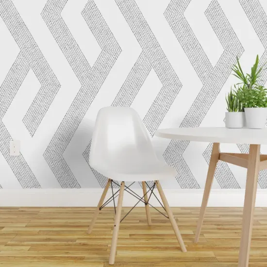 Pre-Pasted Wallpaper 2FT Wide Minimal Zigzag Black And White Graphic Lines Custom Pre-pasted Wallpaper by Spoonflower {1}