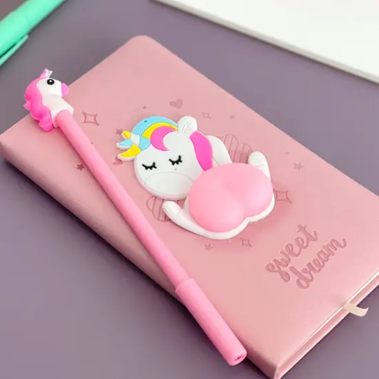 Wrapables Cute Notebook Gel Pen Set, Diary Journal Gift Set Unicorn Butt {3}