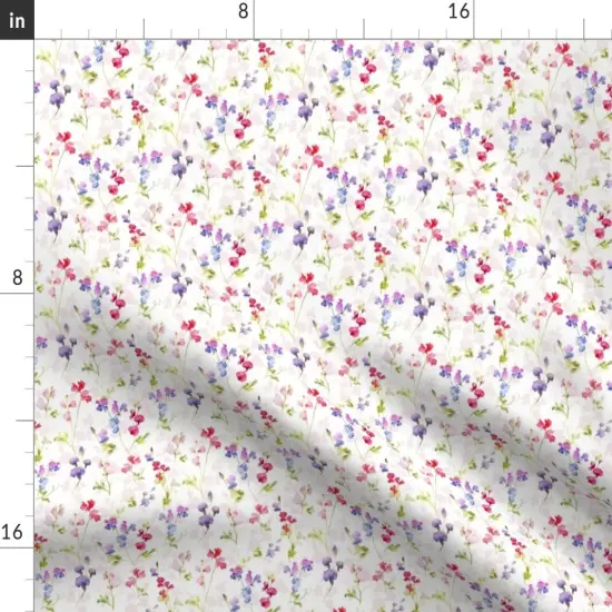 Various Fabrics by the Yard or Fat Quarter Watercolor Floral Purple Pink Flowers Hand Painted Ditsy Sweet Pea Custom Printed Fabric by Spoonflower {2}