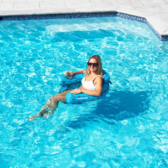 Swimline Flamingo Fabric Covered Floating U-Seat Pool Chair Float - 32" Blue {5}