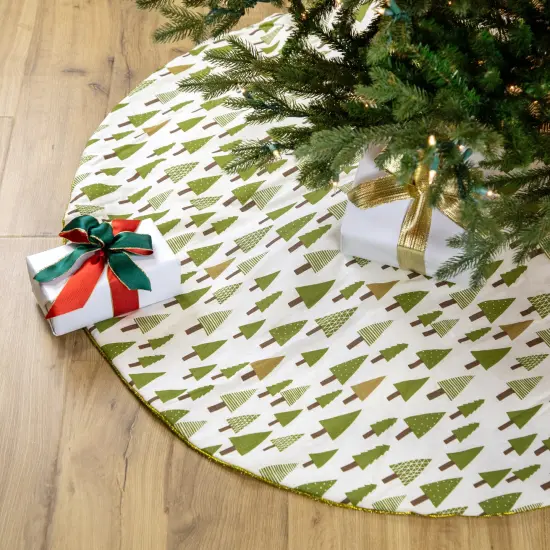 Northlight 48" Cream White and Green Forest Christmas Tree Skirt {3}
