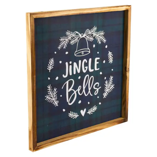 Northlight 15.75" Plaid 'Jingle Bells' Christmas Wall Sign Blue {3}