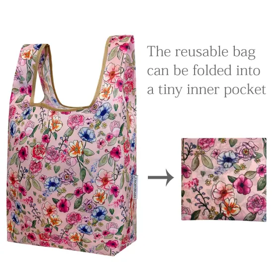 Wrapables JoliBag Collection Reusable Shopping Bag (Set of 2) Pink Floral Motif {5}