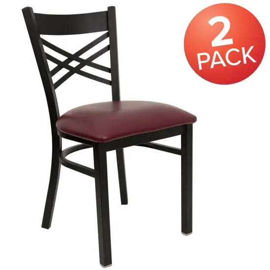 Emma and Oliver 2 Pack "X" Back Metal Restaurant Chair BurgVYL/BlackMetal {5}