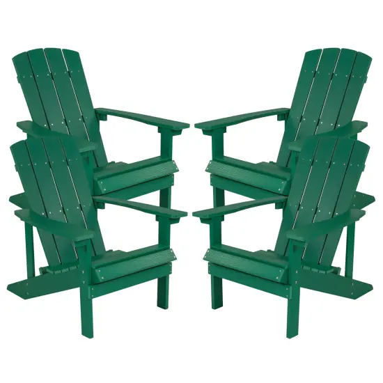 Emma and Oliver 4 Pack Outdoor All-Weather Poly Resin Wood Adirondack Chairs Green {1}