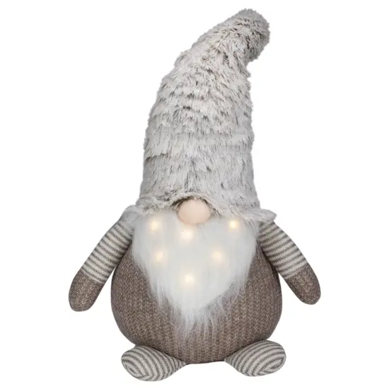 Northlight LED Lighted Knitted Gnome with Faux Fur Hat Christmas Figure - 23.5" Beige {1}