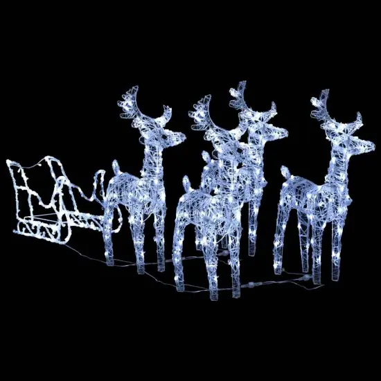 Reindeers & Sleigh Christmas Decoration 110.2"x11"x21.7" Acrylic Cold white {3}